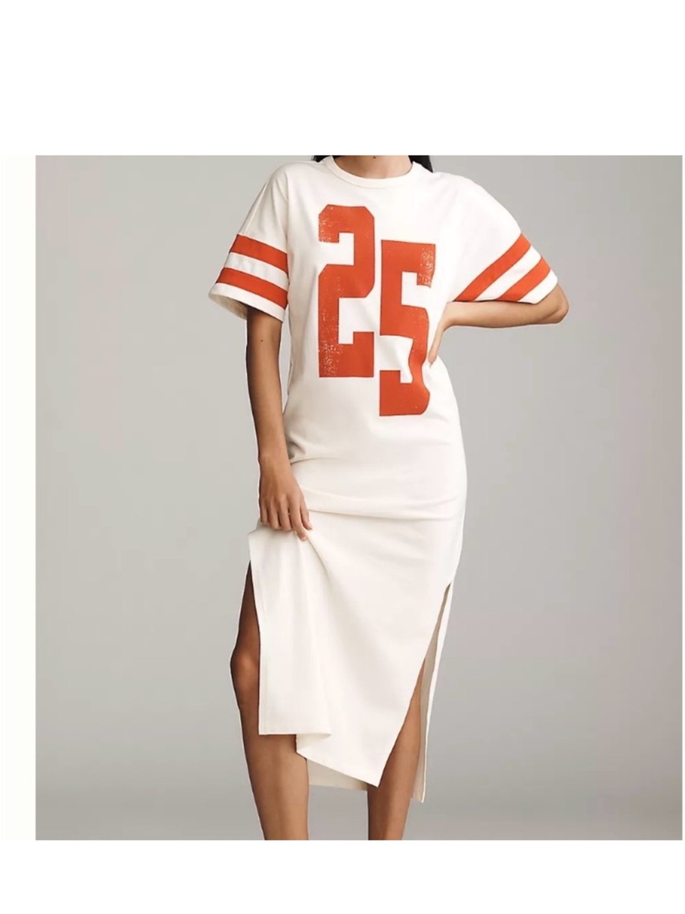 Anthropologie White Maxi Jersey Tee Dress Orange “25” Graphic